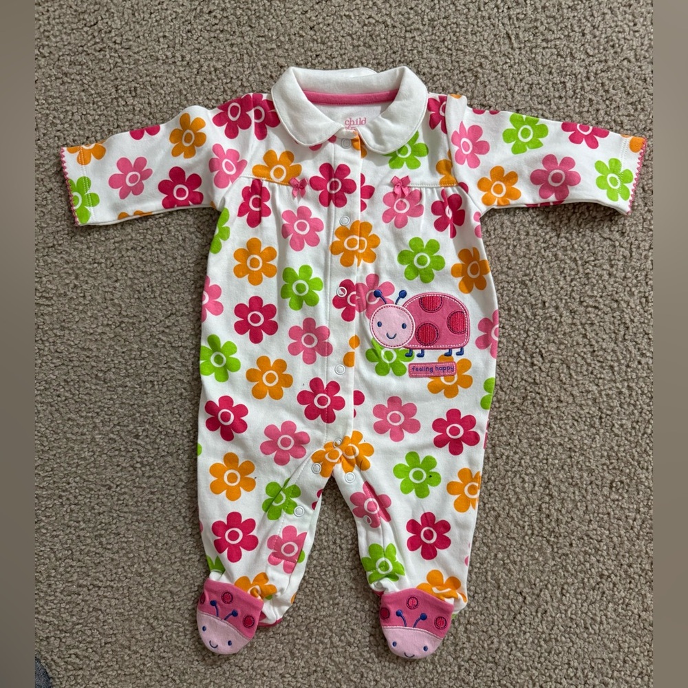 Child of Mine Pink and Orange Footies with Floral Design